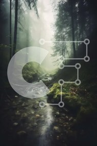 Σετ των 2 Intra Συλλεκτικό Ξύλινο Παζλ Plywood 4mm - Μυστηριώδες και επικίνδυνο δασικό τοπίο με ρέμα Σε Ξύλινο Κουτί - Διαστάσεις: 10x10 cm – 25 κομμάτια