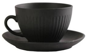 Φλυτζάνι Με Πιατάκι Cappuccino Χειροποίητο Stoneware Black Mat Gobi ESPIEL 290ml-14x8εκ. OW2044K6