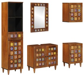 vidaXL Σετ Επίπλων Μπάνιου με συρτάρι 5 pcs Καρυδιά Στερεό ξύλο μάνγκο