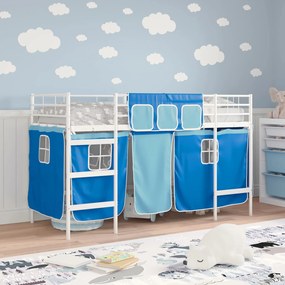 vidaXL Κρεβάτι παιδιών σε δύο επίπεδα με κουρτίνες Λευκό και Μπλε