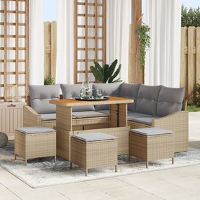 vidaXL Σετ 9 Τεμαχίων Καναπέ Κήπου με Μαξιλάρια Μπεζ Πολυ Ρατάν Ακακία