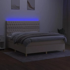 vidaXL Κρεβάτι Boxspring με Στρώμα &amp; LED Κρεμ 180x200 εκ. Υφασμάτινο