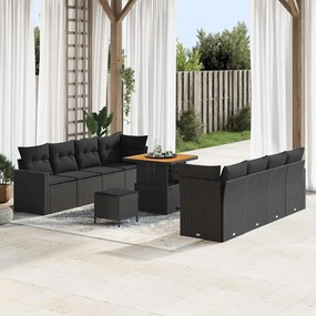 vidaXL Σετ Καναπέ Κήπου Ρυθμιζόμενο ύψος 11 pcs Μαύρο συνθετικό ρατάν