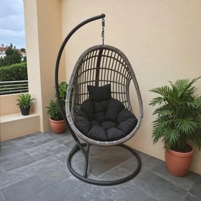 Κούνια κήπου - φωλιά με βάση Cungo μέταλλο - pe rattan σε γκρι απόχρωση 125x105x195εκ 125x105x195 εκ.