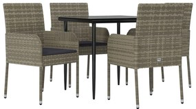 vidaXL Σετ Τραπεζαρίας Κήπου 5 τεμ Μαύρο&amp;Γκρι Συνθ. Ρατάν με Μαξιλάρια