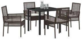 vidaXL Σέτ φαγητού για κήπο με μαξιλάρι 5 pcs Καφέ Πολυ ράταν