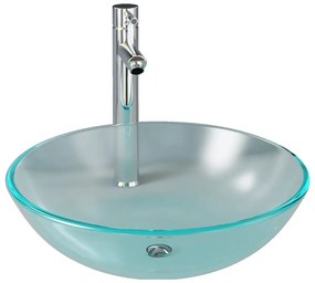 vidaXL Νιπτήρας Μπάνιου με Βρύση&amp; Βαλβίδα Πατητή από Θωλό Ψημένο Γυαλί