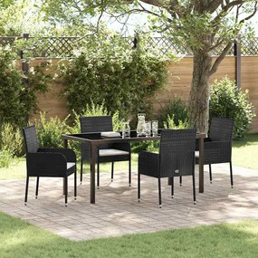 vidaXL Σέτ φαγητού για κήπο με μαξιλάρι 5 pcs Μαύρο Πολυ ράταν
