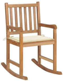 vidaXL Πολυθρόνα Κουνιστή από Μασίφ Ξύλο Teak με Κρεμ Μαξιλάρι