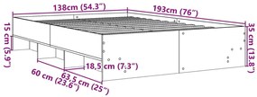 Πλαίσιο Κρεβατιού Γκρι Σκυροδέματος 135x190 εκ. Επεξεργ. Ξύλο - Γκρι