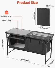 VEVOR Camping Kitchen Table Folding Portable Adjustable Cooking Station Storage