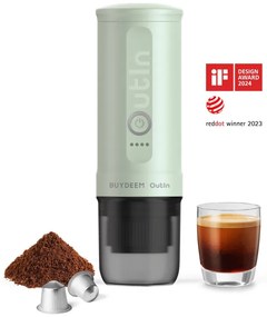 Φορητή μηχανή espresso BUYDEEM Outin Nano OTEM-01, 7500 mAh, 20 bar, 50 ml, 12/24V, φόρτιση USB και Type-C, έδαφος + κάψουλες, πράσινο