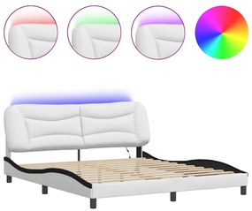 vidaXL Πλαίσιο Κρεβατιού με LED Λευκό/Μαύρο 180x200εκ. Συνθετικό Δέρμα