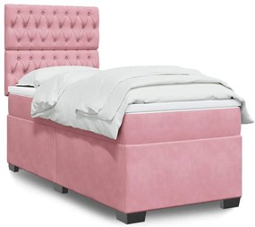 vidaXL Κρεβάτι Boxspring με Στρώμα Ροζ 80 x 200 εκ. Βελούδινο
