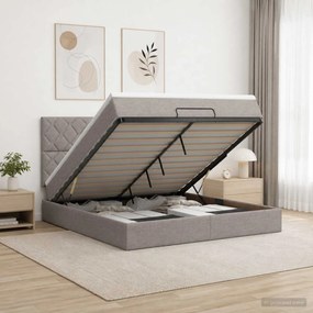 vidaXL Κρεβάτι Ottoman με Στρώμα και LED Taupe 140 x 200 cm Ύφασμα