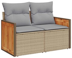 vidaXL Set Καναπέ Κήπου  10 Τεμαχίων με Μαξιλάρια σε Μπεζ Χρώμα, Πολυ Ράτταν