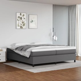 vidaXL Κρεβάτι Boxspring με Στρώμα Γκρι 200x200 εκ. Συνθετικό Δέρμα