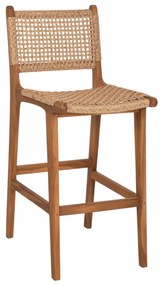 BAR STOOL WITH BACKREST TELLY  TEAK WOOD IN NATURAL-BEIGE ROPE 45x57x110Hcm.