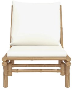 Καρέκλες Κήπου 2 τεμ. από Μπαμπού με Λευκά Κρεμ Μαξιλάρια - Κρεμ