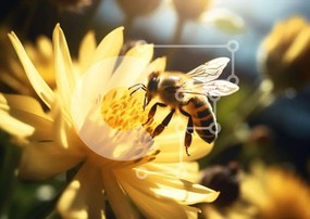 Intra Συλλεκτικό Ξύλινο Παζλ Plywood  4mm - Μέλισσα που τρέφεται με κίτρινο λουλούδι Σε Ξύλινο Κουτί - Διαστάσεις: 10x10 cm – 25 κομμάτια