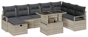 vidaXL Σετ Καναπέ Κήπου με μαξιλάρι 9 pcs Ανοιχτό γκρι Πολυ ράταν