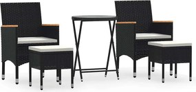 vidaXL Σετ Επίπλων Bistro Κήπου 5 τεμ. Μαύρο Συνθ. Ρατάν/Ψημένο Γυαλί