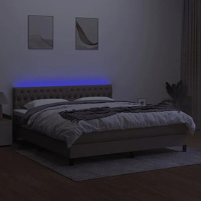 Κρεβάτι Boxspring με Στρώμα &amp; LED Taupe 160x200 εκ. Υφασμάτινο - Μπεζ-Γκρι