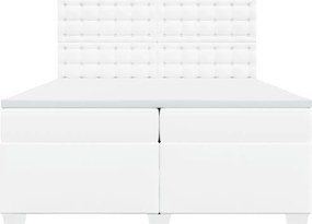 vidaXL Κρεβάτι Boxspring με Στρώμα Λευκό 200x200 εκ. Συνθετικό Δέρμα