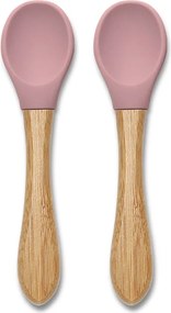 SILICONE SPOONS + BAMBOO 2PCS NATURAL DEEP PINK