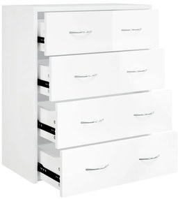 Συρταριέρα με 4 Συρτάρια Γυαλιστερή Λευκή 60 x 30,5 x 71 εκ. - Λευκό