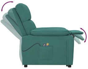 vidaXL Πολυθρόνα Μασάζ Ανάκλιση Σκούρο Πράσινο Υφασμάτινη