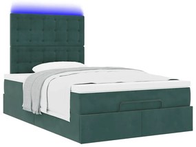 vidaXL Οθωμανικό κρεβάτι με στρώματα &amp; LEDs Σκούρο πράσινο Βελούδο