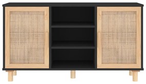 vidaXL Ντουλάπι Μαύρο 105x30x60 εκ. από Μασίφ Πεύκο &amp; Φυσικό Ρατάν