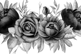 Φωτογραφίστε τον γοητευτικό συνδυασμό λουλουδιών και φύλλων σε μαύρο και άσπρο - 120x80