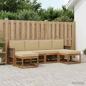 vidaXL Σειρά Καναπέ Εξωτερικού 6 pcs Φυσικό και Μπεζ Πολυεστέρας