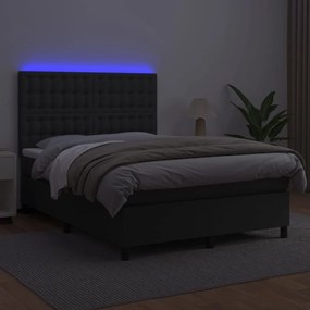 vidaXL Κρεβάτι Boxspring με Στρώμα & LED Μαύρο 140x190 εκ. Συνθ. Δέρμα