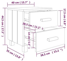 Κομοδίνα HAMAR 2 Τεμ. Μελί 40x35x44,5 εκ. Μασίφ Ξύλο Πεύκου - Καφέ