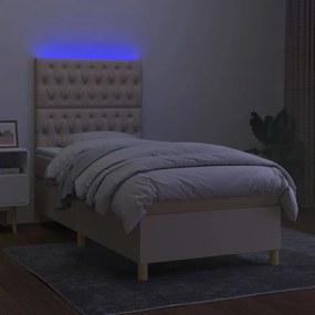 vidaXL Κρεβάτι Boxspring με Στρώμα & LED Κρεμ 90x190 εκ. Υφασμάτινο