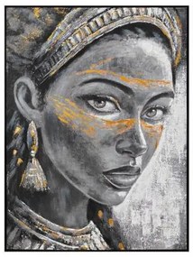 ΠΙΝΑΚΑΣ ΣΕ ΚΑΜΒΑ Fylliana FL2671 WOMAN FACE ΓΚΡΙ-ΧΡΥΣΟ 90x120xεκ 170-225-001