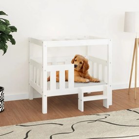Κρεβάτι Σκύλου Λευκό 75,5x63,5x70 εκ. από Μασίφ Ξύλο Πεύκου - Λευκό