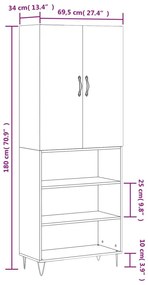 Ντουλάπι Γκρι Sonoma 69,5 x 34 x 180 εκ. Επεξεργασμένο Ξύλο - Γκρι