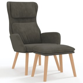 vidaXL Πολυθρόνα Relax Σκούρο Γκρι Βελούδινη με Σκαμπό