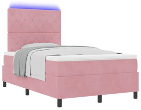 vidaXL Κρεβάτι Box Spring με Στρώμα & LED Ροζ 120x200 εκ Βελούδο