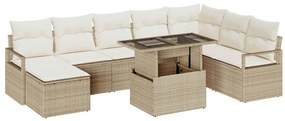 vidaXL Σετ Βεράντας  9 Τεμαχίων με Μαξιλάρια Μπεζ Πολυ Ρατάν