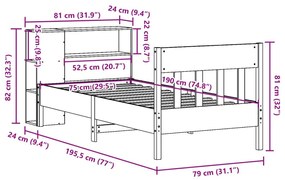 Κρεβάτι Βιβλιοθήκη Χωρίς Στρώμα 75x190 εκ Μασίφ Ξύλο Πεύκου - Καφέ