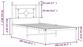 Πλαίσιο Κρεβατιού με Κεφαλάρι Λευκό 100 x 200 εκ. Μεταλλικό - Λευκό