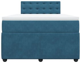 Κρεβάτι Boxspring με Στρώμα Μπλε 120x190 εκ. Βελούδινο - Μπλε