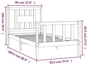 Πλαίσιο Κρεβατιού με Κεφαλάρι Μαύρο 90x200 εκ Μασίφ Ξύλο Πεύκου - Μαύρο