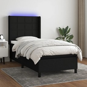 ΚΡΕΒΑΤΙ BOXSPRING ΜΕ ΣΤΡΩΜΑ &amp; LED ΜΑΥΡΟ 90X200 ΕΚ. ΥΦΑΣΜΑΤΙΝΟ 3138287