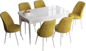 Extendable Dining Table &amp; Chairs Set (7 Pieces) Han - White, Mustard White
Mustard